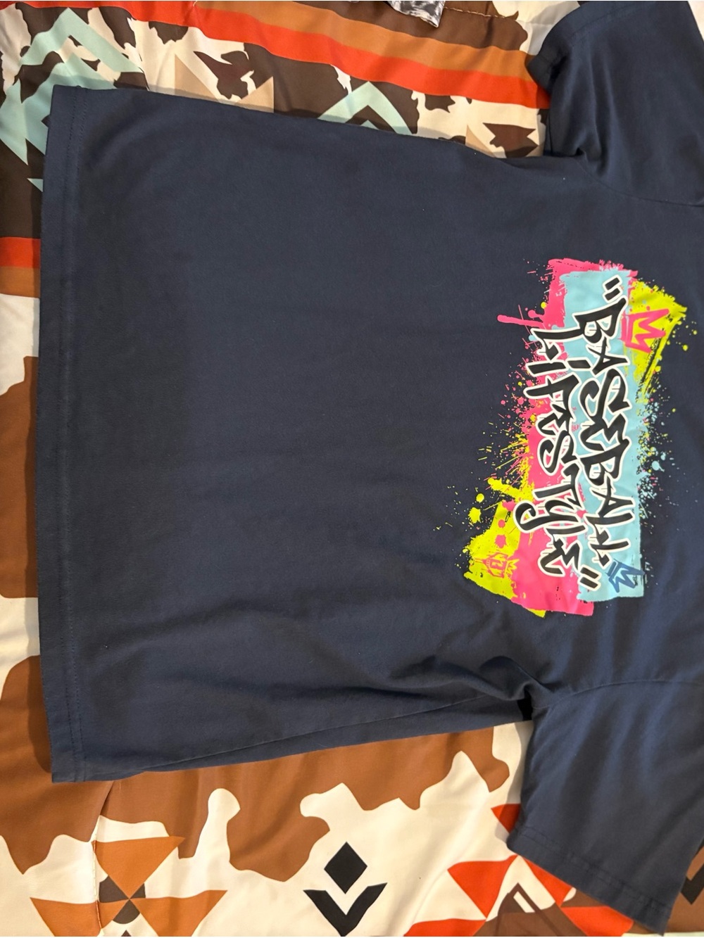 Kids Navy Short-Sleeve Graphic Tee with Neon Print